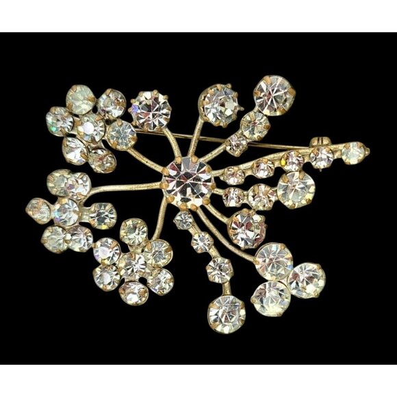 Vintage Rhinestone Flower Brooch Pin Mid-Century Spray Starburst Scatter Austria